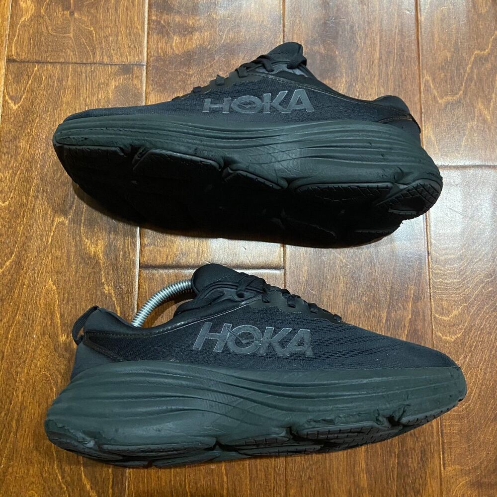 Hoka One One Bondi 8 Triple Black Running Walking Gym Sneakers Men's Size 9.5D - Picture 3 of 9